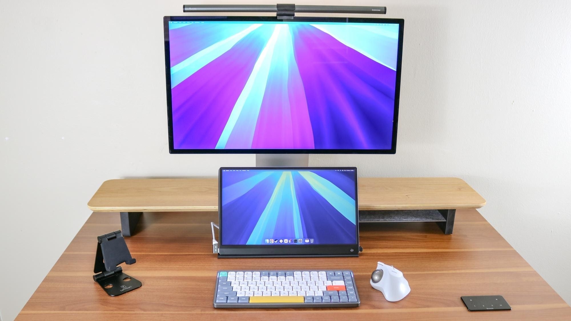 Store Small Devices Below a Plain Monitor Shelf