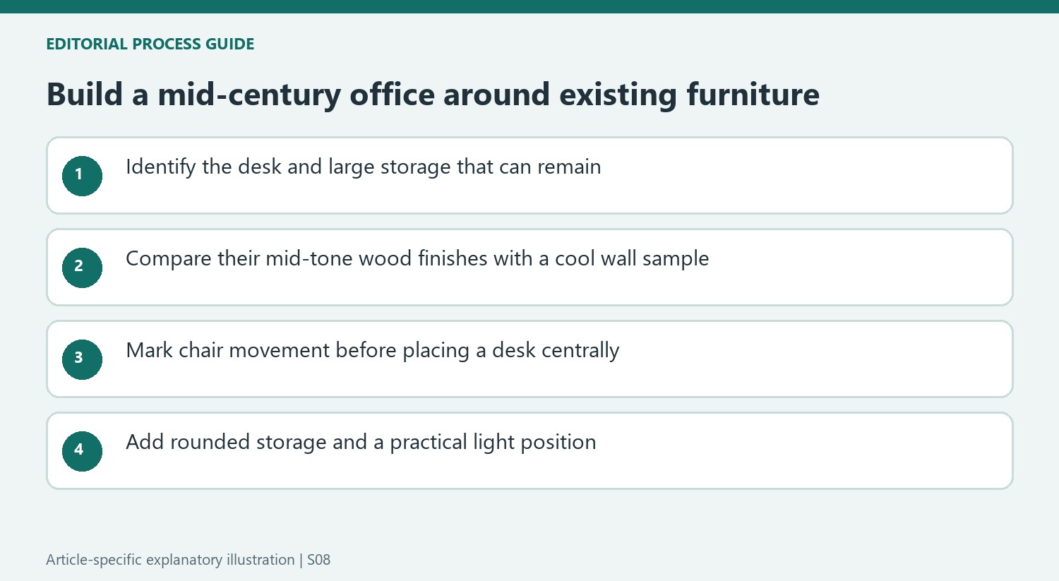 Build a mid-century office around existing furniture
