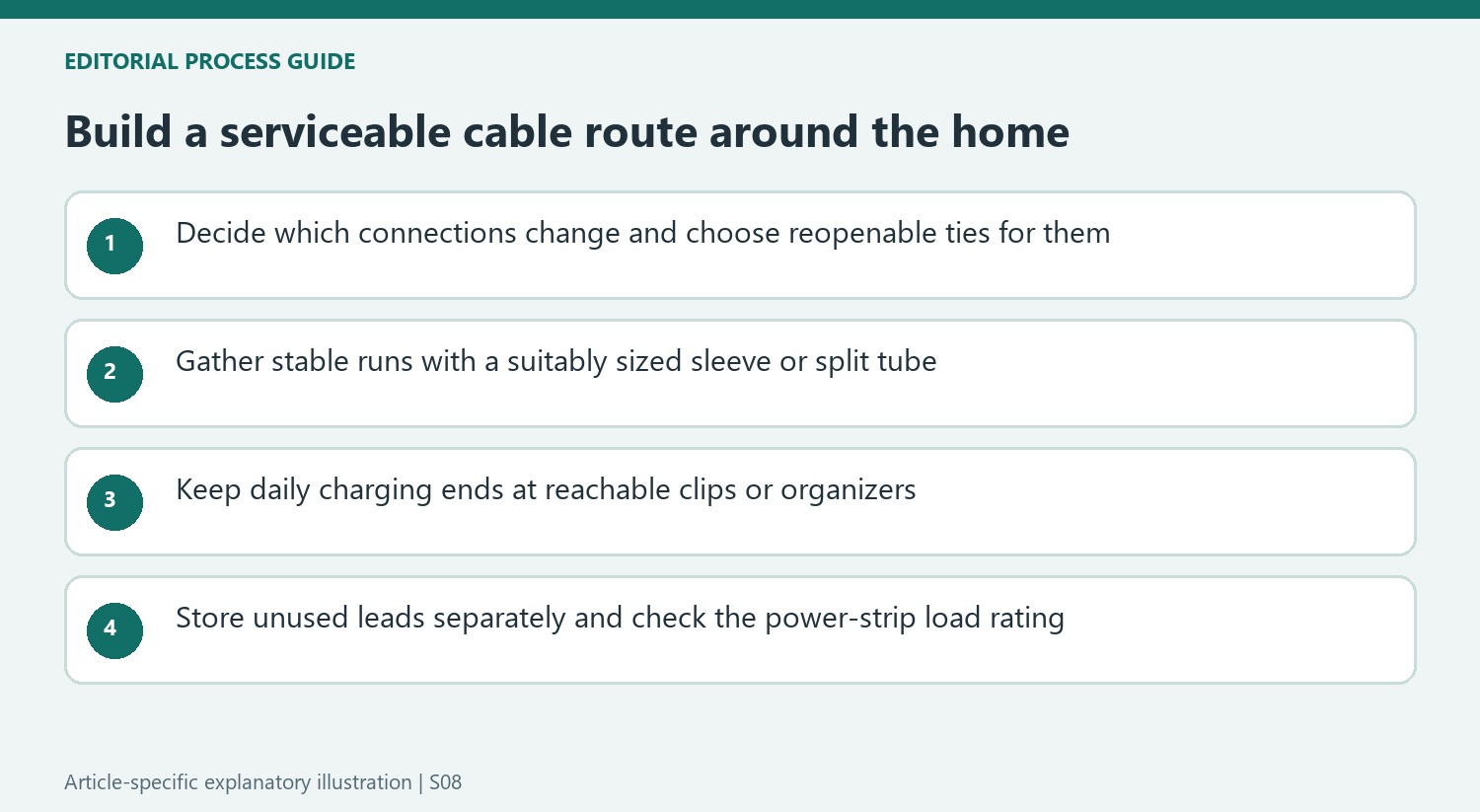Build a serviceable cable route around the home