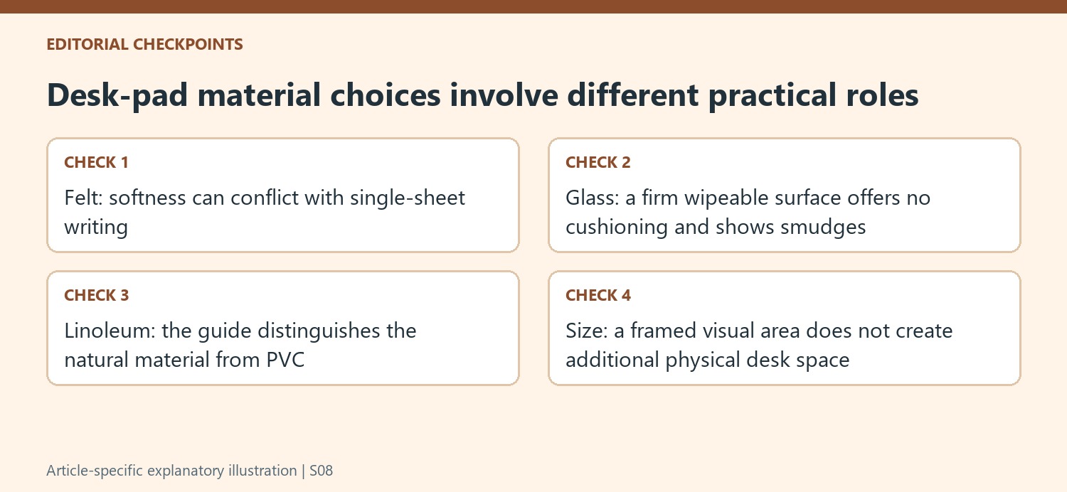 Desk-pad material choices involve different practical roles