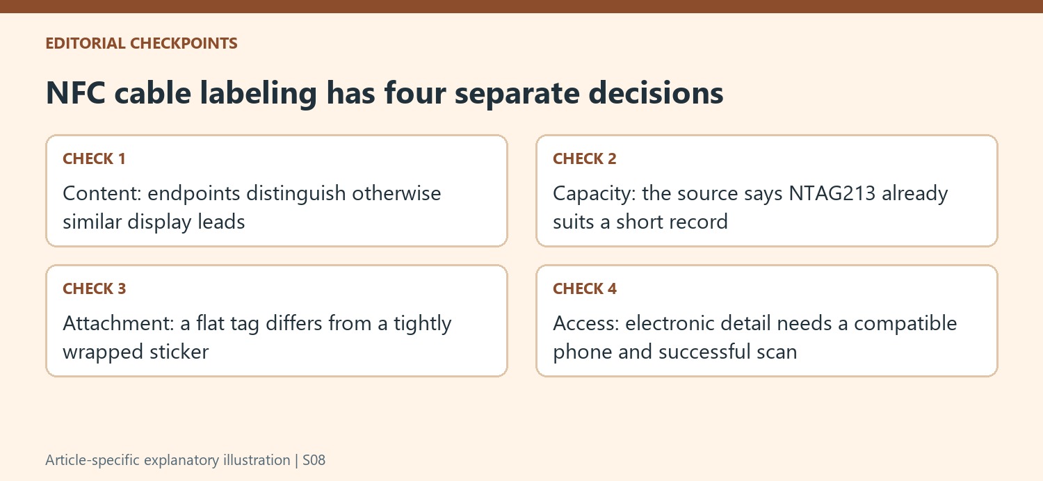 NFC cable labeling has four separate decisions