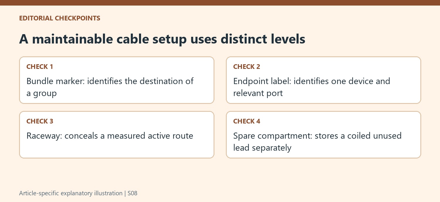 A maintainable cable setup uses distinct levels