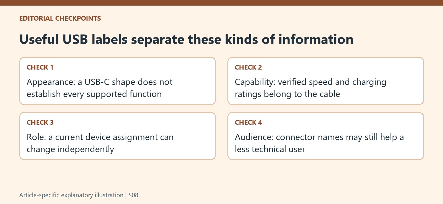 Useful USB labels separate these kinds of information