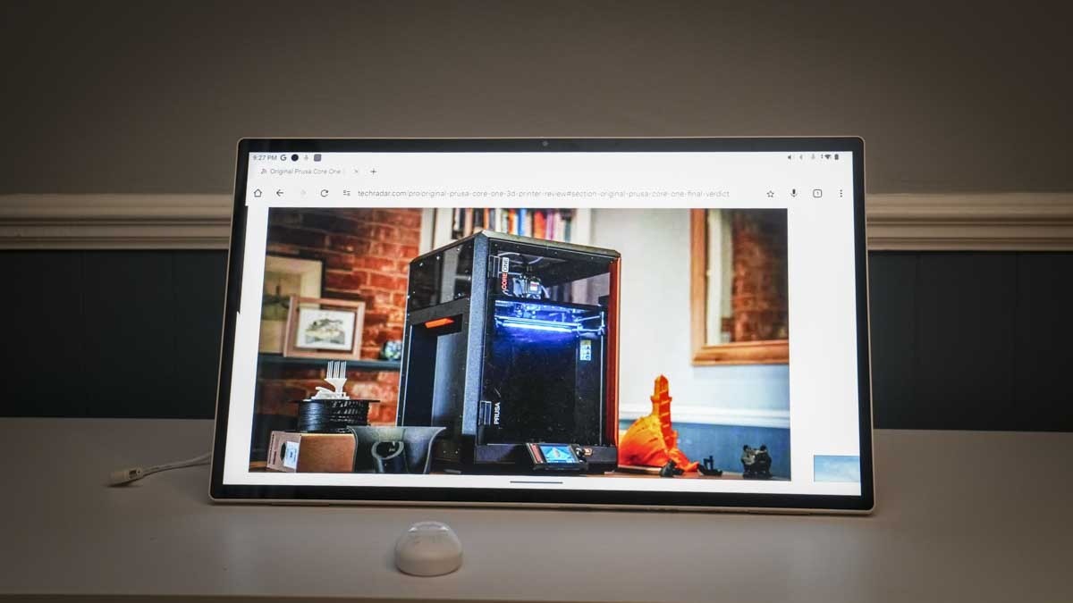 The KTC MegPad in landscape orientation with browser content on its display. Image: TechRadar.