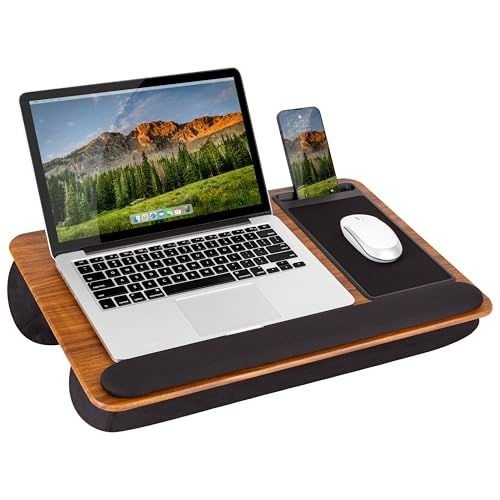 A LapGear portable lap-desk example included in the work-from-home equipment selection, shown with a laptop and input area. Source product illustration: Future.