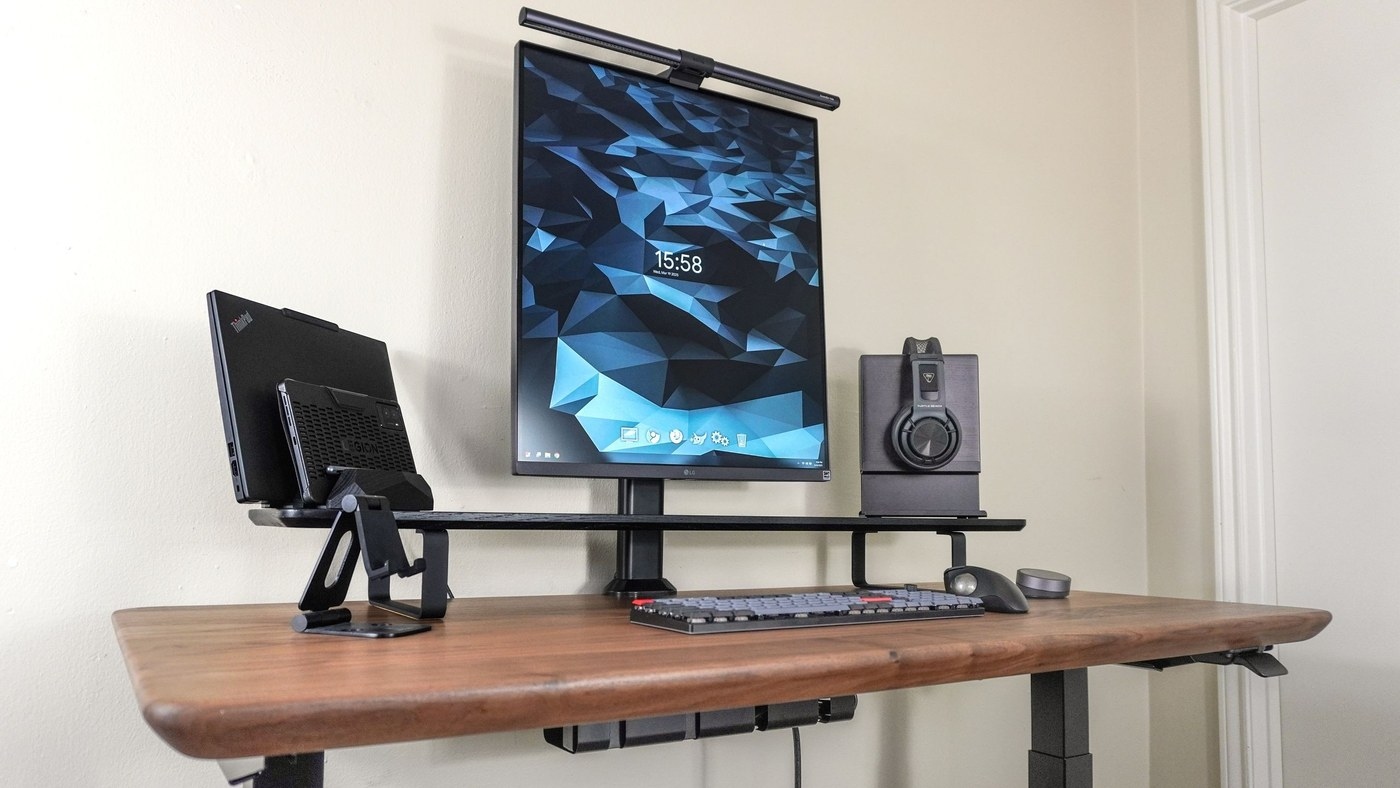 Save Desk Width With a Taller Display and a Trackball