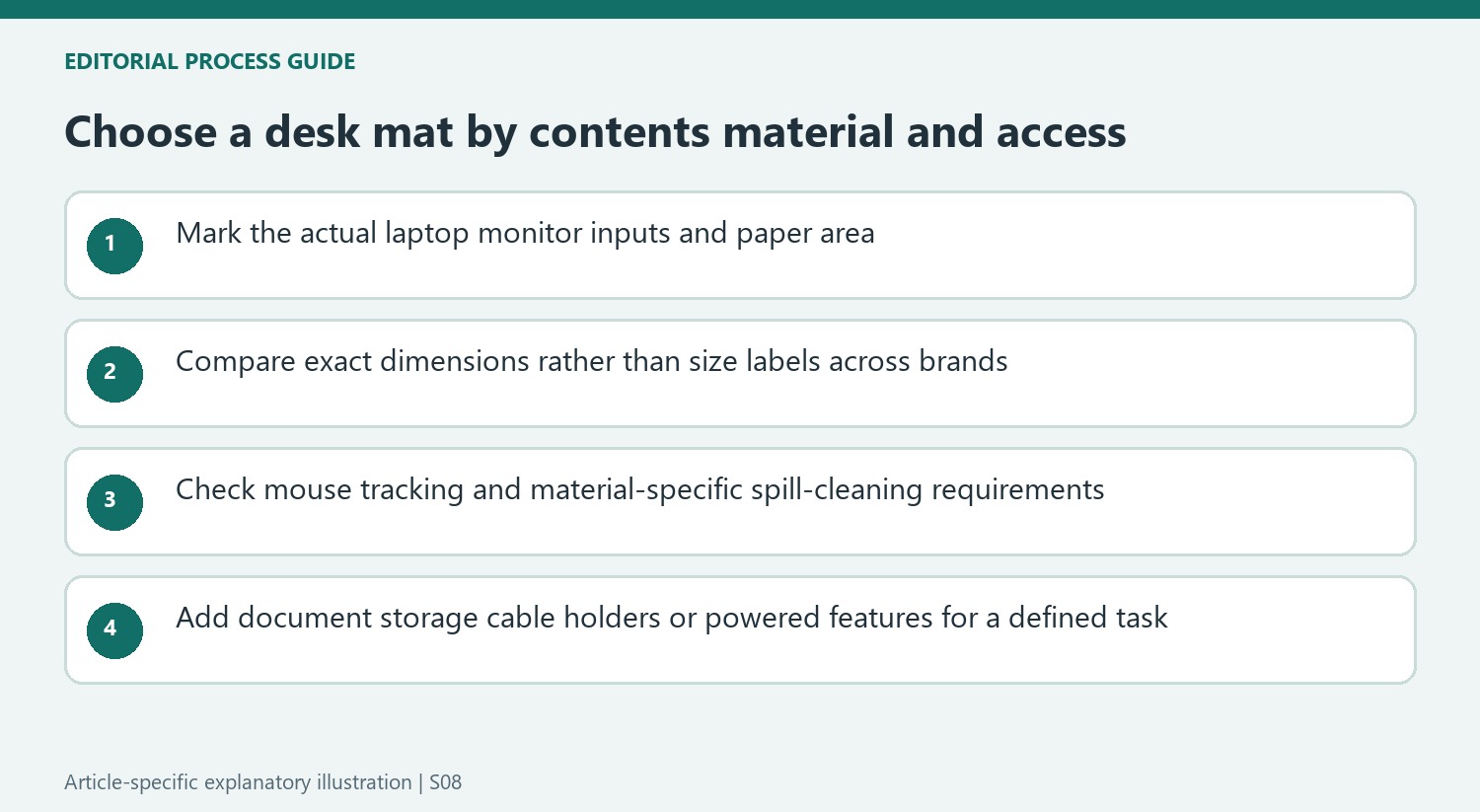 Choose a desk mat by contents material and access