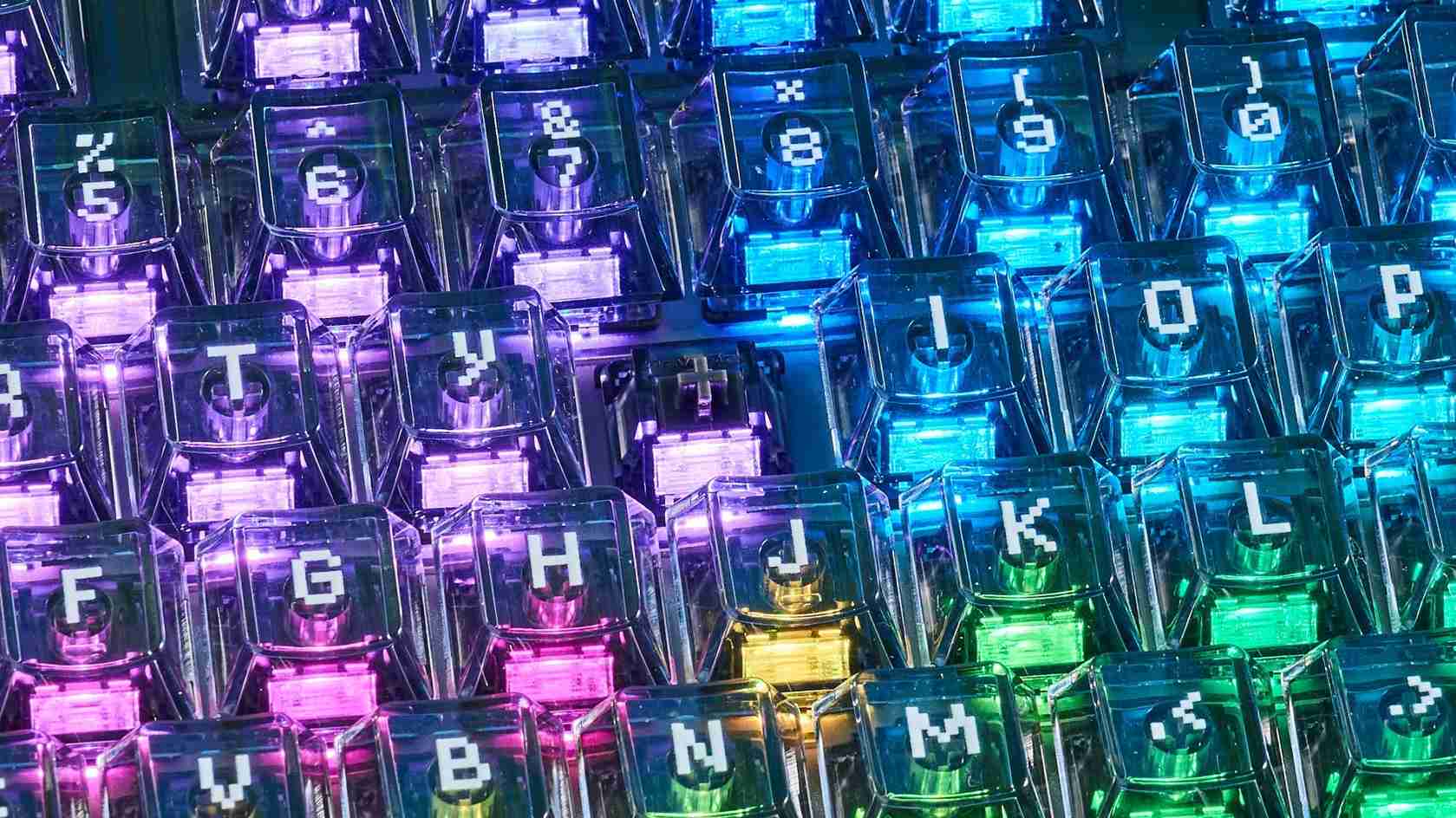 A close view of the Mercury K1 Lite transparent illuminated keycaps. Image: Nikita Achanta / Future.