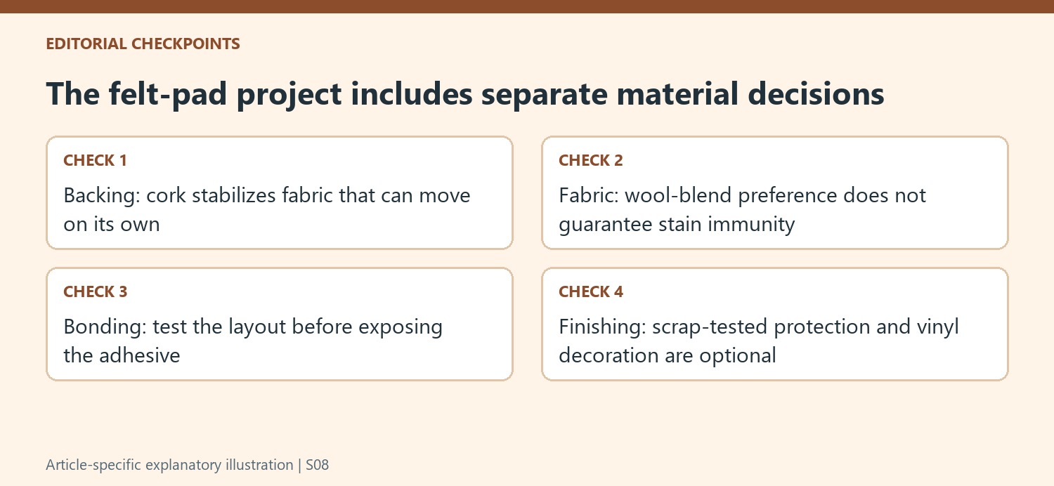 The felt-pad project includes separate material decisions