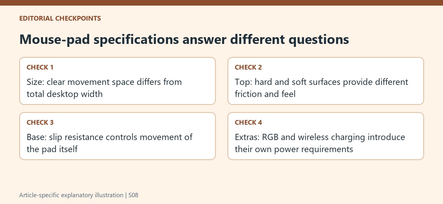 Mouse-pad specifications answer different questions