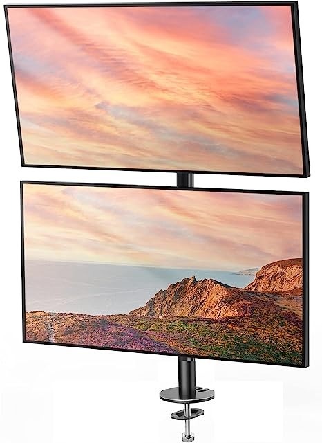 The vertical Huanuo dual-monitor mount pictured in the guide, illustrating a stacked support category. Image: TechRadar.