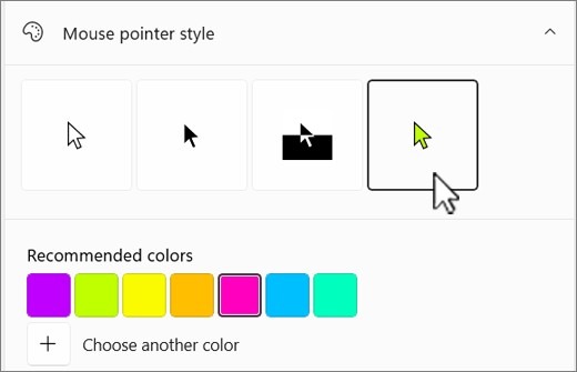 Microsoft's Windows Mouse pointer style example with the custom-color option selected. Image: Microsoft.