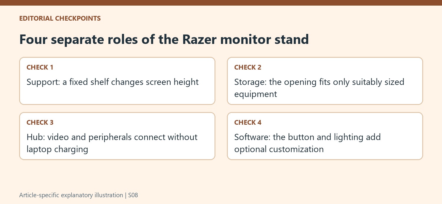 Four separate roles of the Razer monitor stand