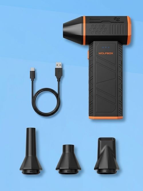 A compact electric computer-duster example with its cable and nozzles, included in the source maintenance-tool selection. Source product illustration: Future.