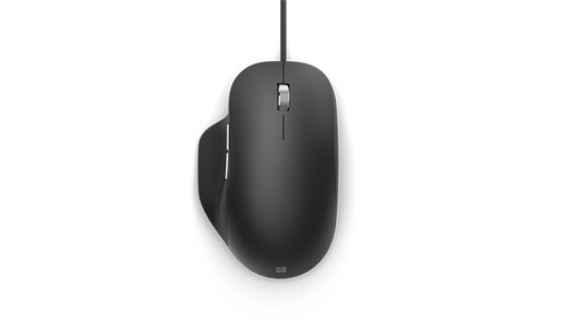 Microsoft's product image of the wired Ergonomic Mouse, with its USB cable emerging from the front. Image: Microsoft.